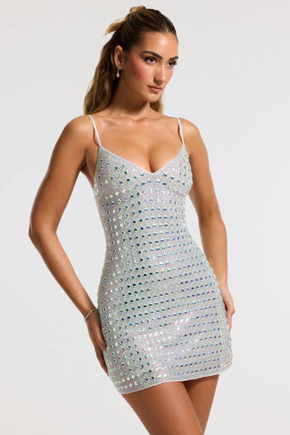 Riley Embellished Mini Dress in Silver